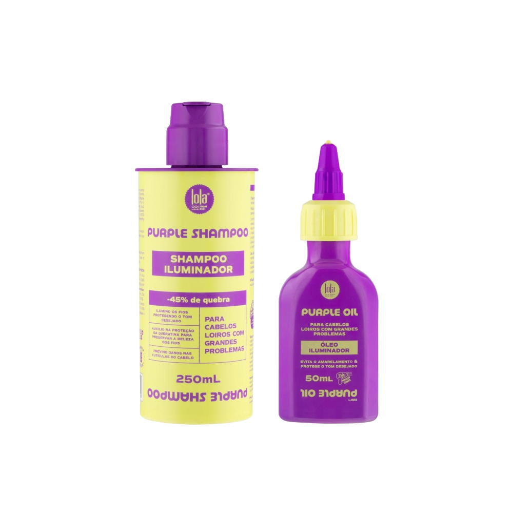 Kit Lola Cosmetics Shampoo Purple Iluminador 250ml + Óleo Capilar Iluminador Purple 50ml