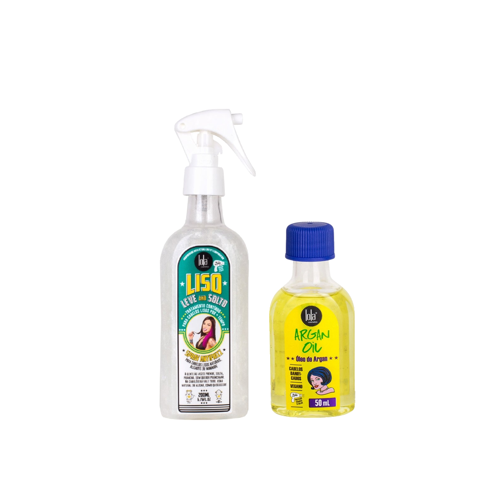 Kit Lola Cosmetics Óleo Capilar Argan Oil 50ml + Spray Pentear Liso Leve And Solto 200ml