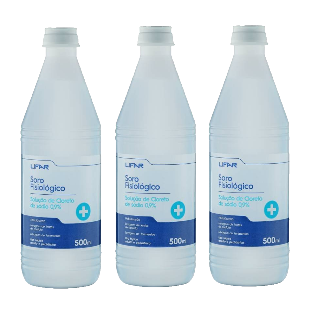 Kit Soro Fisiologico Lifar 0,9% 500ml 3 Unidades