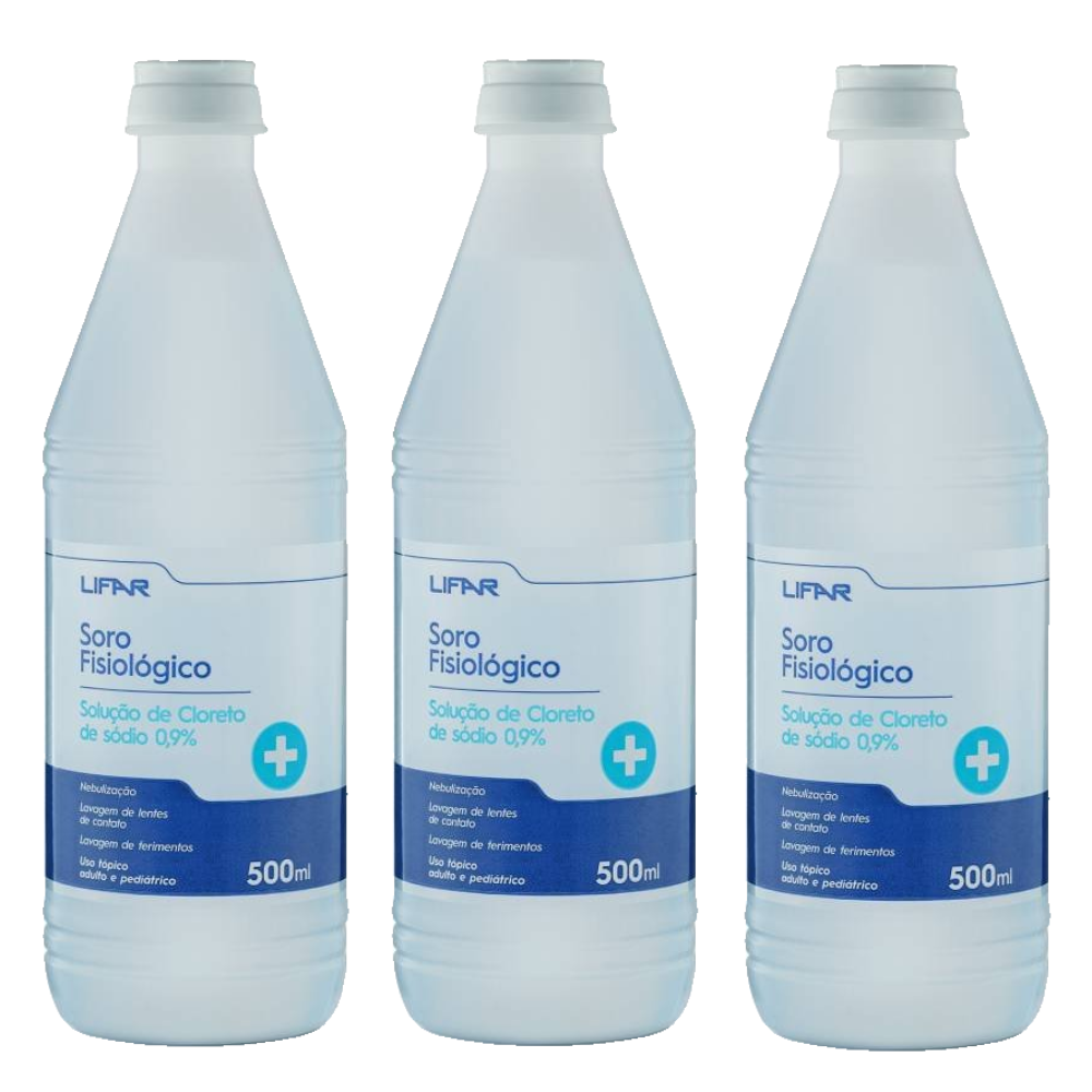 Kit Soro Fisiologico Lifar 0,9% 500ml 3 Unidades