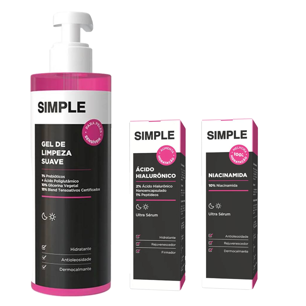 Kit Simple Sérum Facial Ácido Hialurônico 30ml + Gel De Limpeza Facial Suave 350g + Sérum Facial Niacinamida 30ml