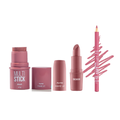 Kit Panvel Lápis Para Contorno Labial Malva Delicado Make Up 1G + Blush Multi Stick Rose Dust 4,5G + Batom Cremoso Nude Chic