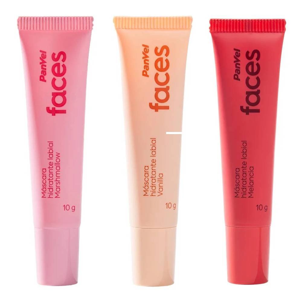 Kit Panvel Máscara Hidratante Labial Faces Melancia 10g + Máscara Hidratante Labial Faces Marshmallow 10g + Máscara Hidratante Labial Faces Vanilla 10g