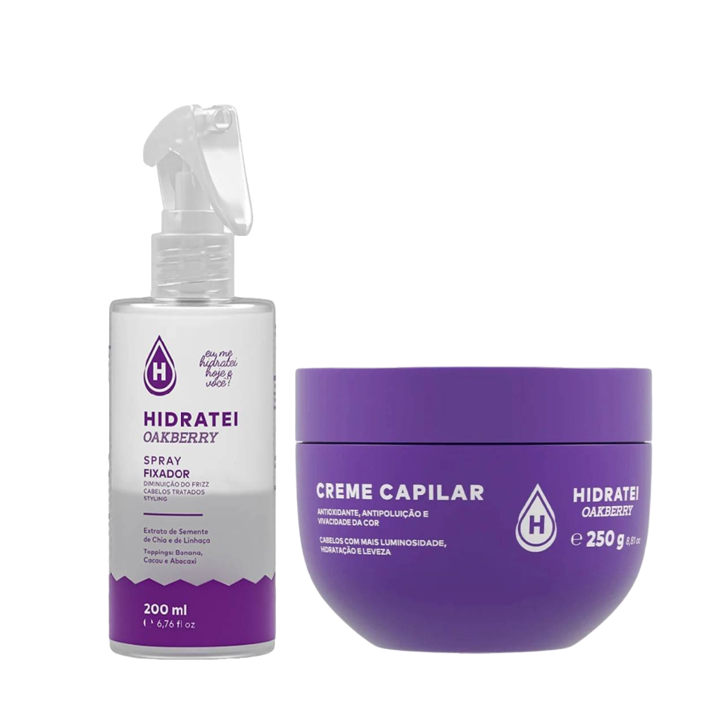 Kit Hidratei Creme Capilar Oakberry 250g + Spray Fixador Capilar 200ml