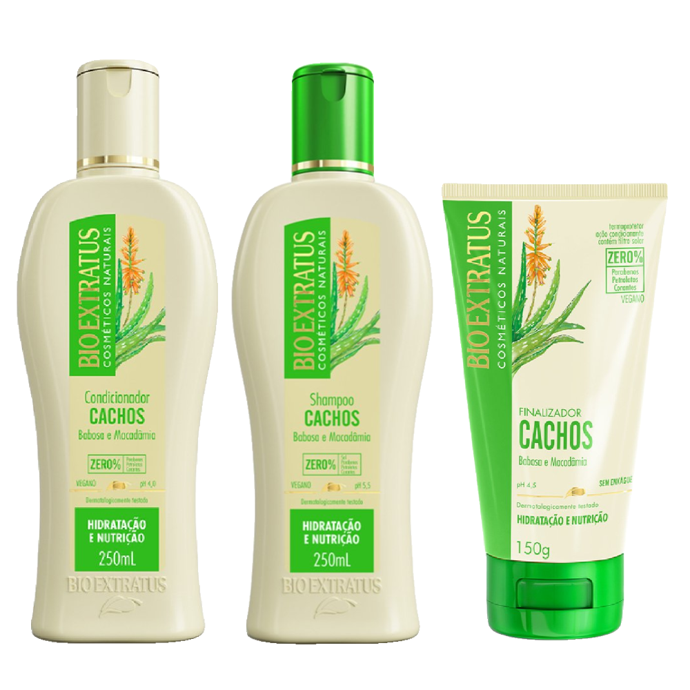 Kit Bio Extratus Shampoo Cachos 250ml + Condicionador 250ml + Finalizador Capilar 150g
