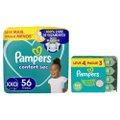Kit Chá de Fralda XXG Pampers Lenço Umedecido Aloe Vera 4 Pacotes Com 48 Unidades cada + Fralda Confort Sec Bag Xxg 56 Unidades