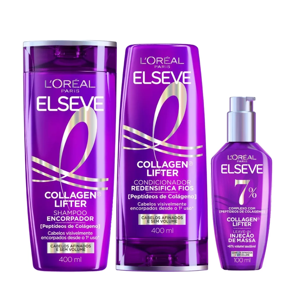 Kit Elseve Shampoo Collagen Lifter 400ml + Sérum Capilar 100ml + Condicionador 400ml