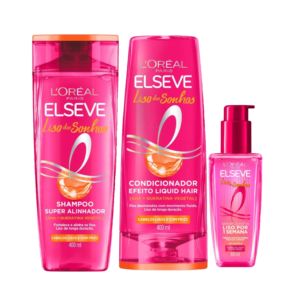 Kit Elseve Condicionador L'oréal Paris Liso Dos Sonhos 400ml + Shampoo 400ml + Sérum Capilar 100ml