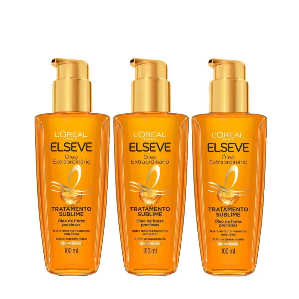 Kit 3 Óleo Extraordinário Capilar Elseve Tratamento Reconstrutor L'oréal Paris 100ml