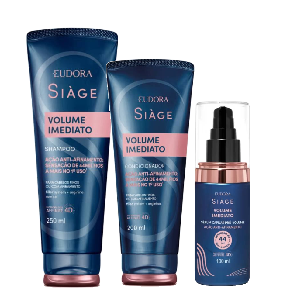 Kit Eudora Siage Condicionador Eudora Siàge Volume Imediato 200ml + Shampoo 250ml + Sérum Capilar 100ml