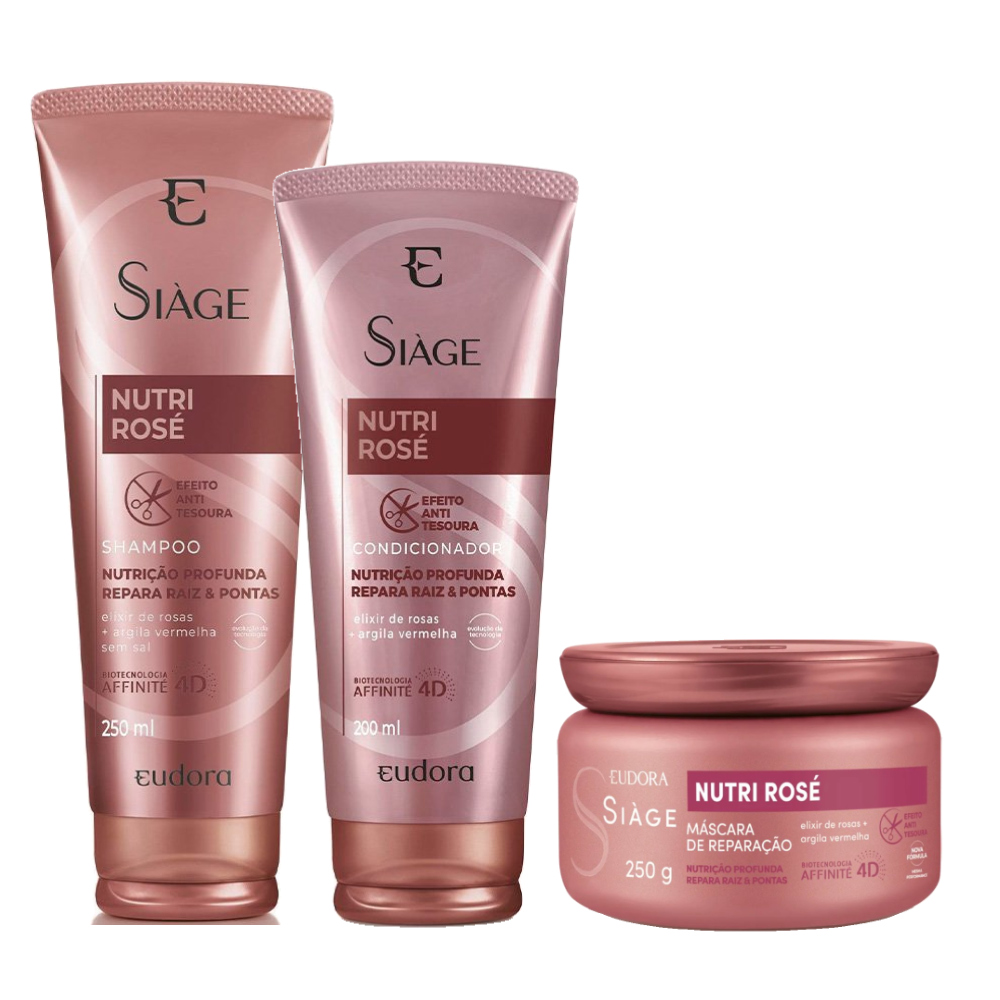 Kit Eudora Siage Shampoo Eudora Siàge Nutri Rose 250ml + Condicionador + Máscara De Tratamento  250g