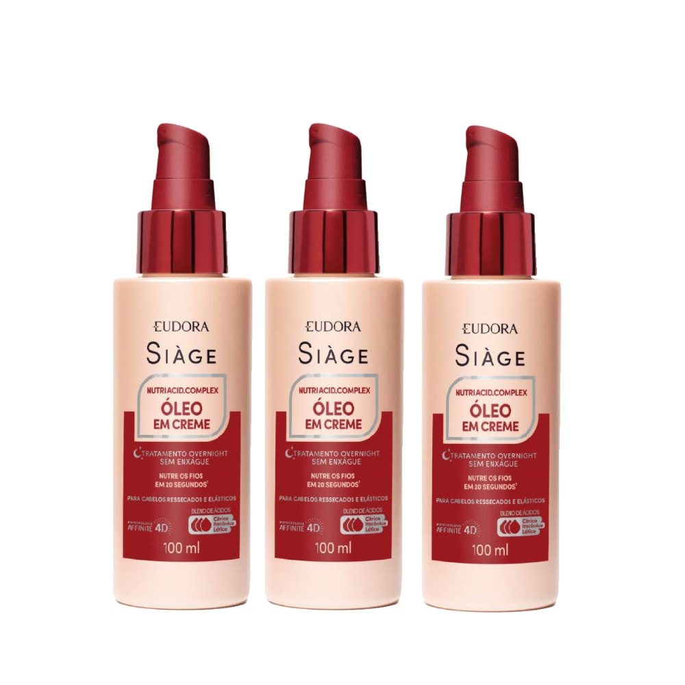 Kit 3 Óleos Capilares Em Creme Eudora Siàge Nutri Acid Complex 100ml