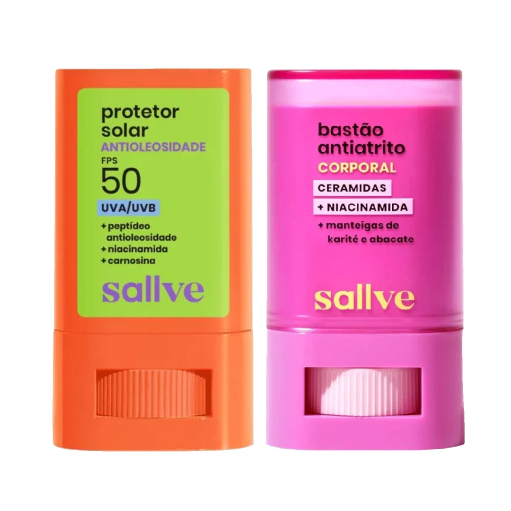 Kit Sallve Bastão Corporal Antiatrito 15g + Protetor Solar Facial Bastão Antioleosidade Fps50 15g