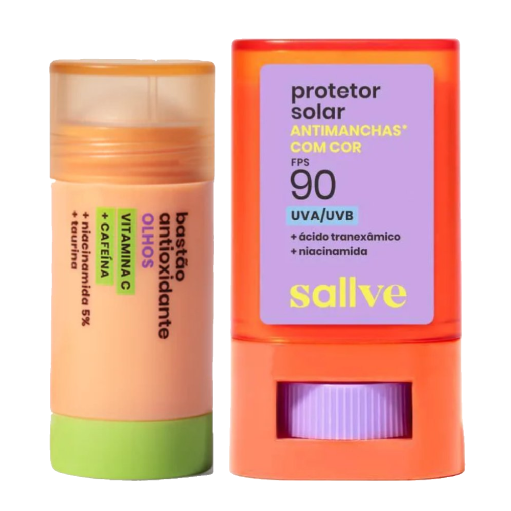 Kit Sallve Bastão Facial Antioxidante Antiolheiras E Bolsas 10g + Protetor Solar Facial Stick Cor 3 Fps 90 15g