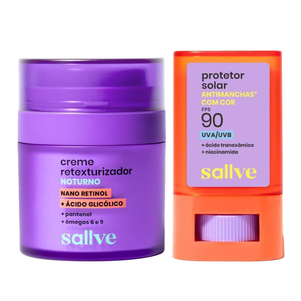 Kit Sallve Creme Facial Retexturizador Noturno 30g + Protetor Solar Facial Stick Cor 2 Fps 90 15g