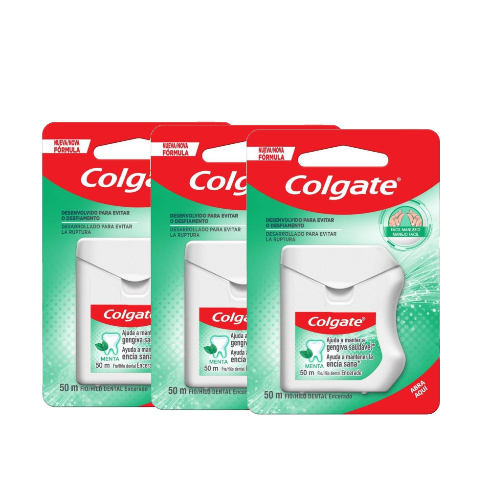 Kit 3 Fios Dentais Colgate Menta 50m