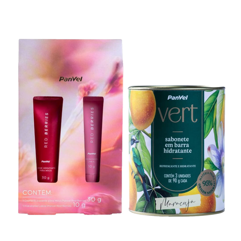Kit Dia Das Mães Panvel Red Berries Balm 10g + Creme Para Mãos 30g + Sabonetes Em Barra 3 Unidades 90g