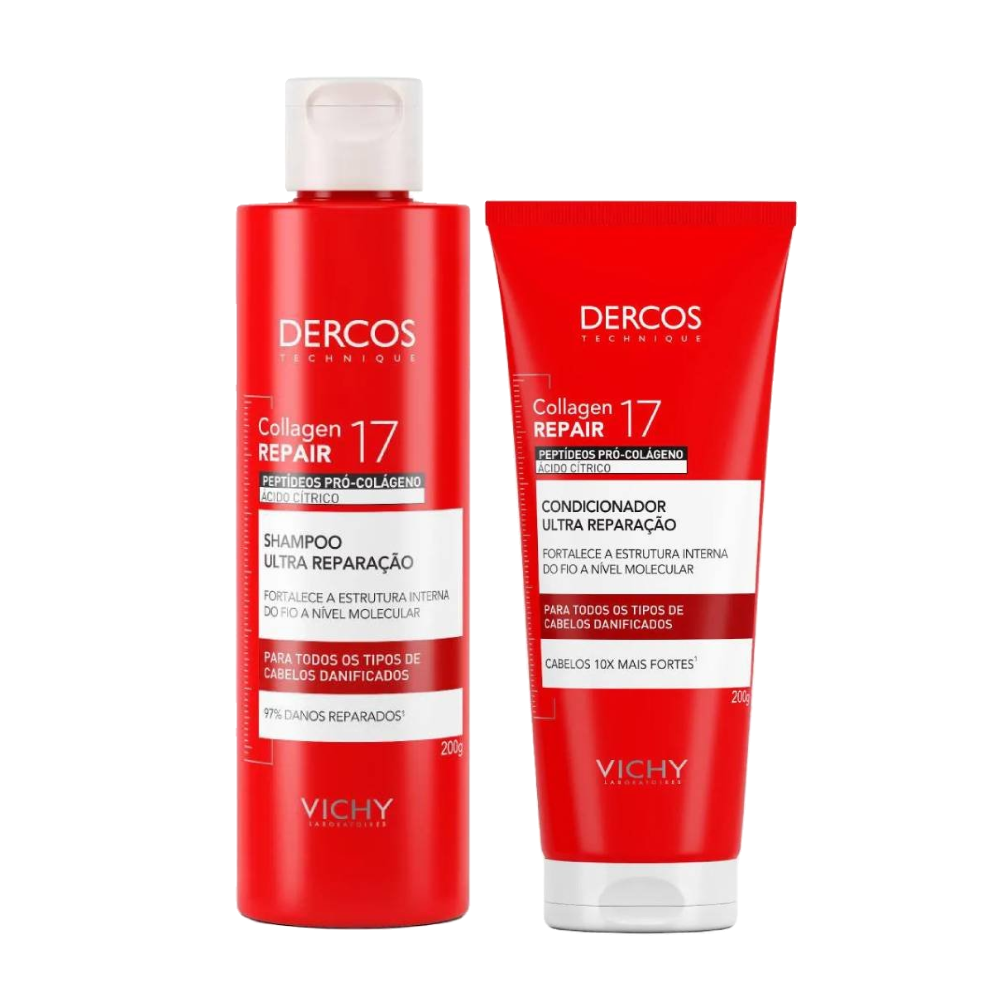Kit Vichy Condicionador Dercos Collagen Repair 17 200ml + Shampoo 200ml
