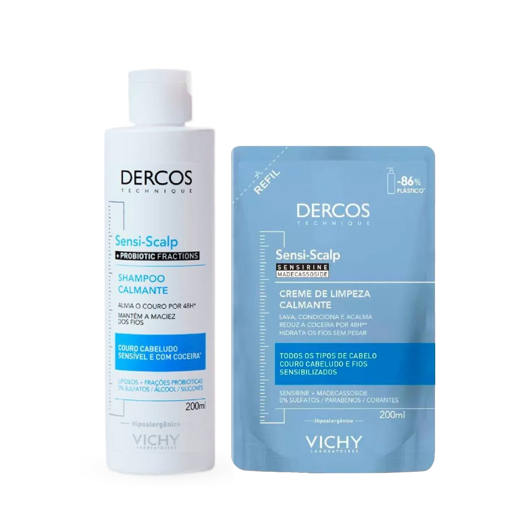 Kit Vichy Creme De Limpeza Capilar Dercos Sensi Scalp Refil 200ml + Shampoo 200ml