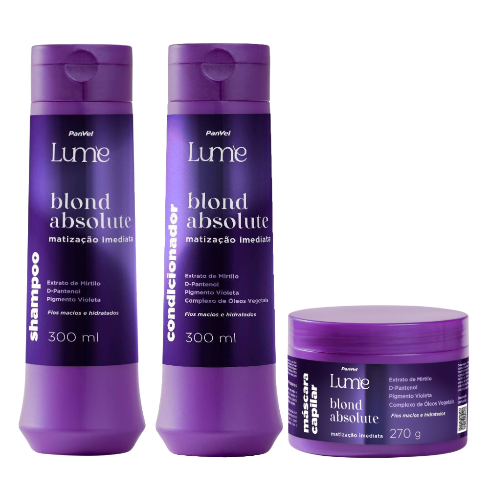 Kit Panvel Máscara Capilar Matizadora Blond Absolute Lume 270g + Condicionador 300ml + Shampoo 300ml