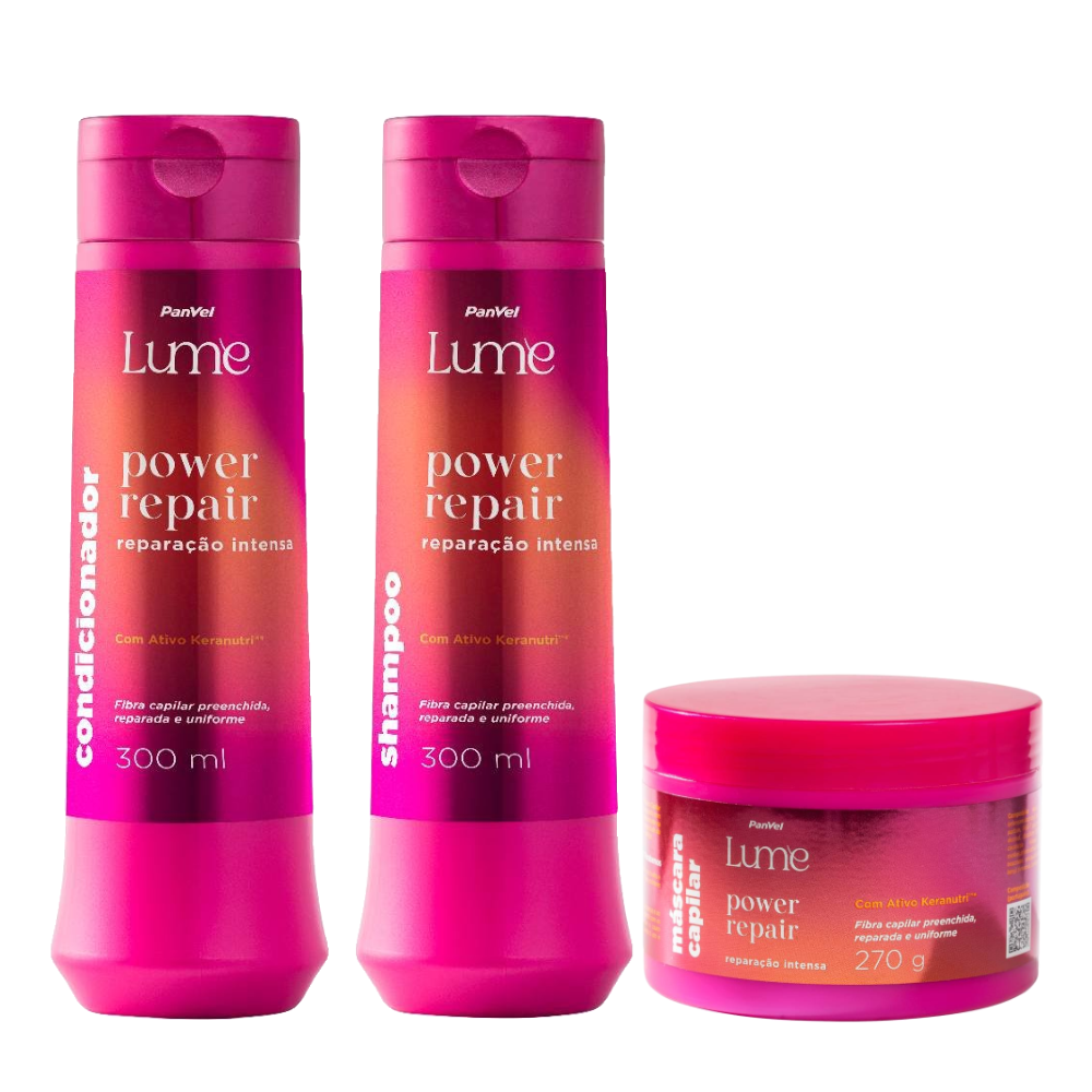 Kit Panvel Máscara Capilar Power Repair Lume 270g + Condicionador 300ml + Shampoo 300ml
