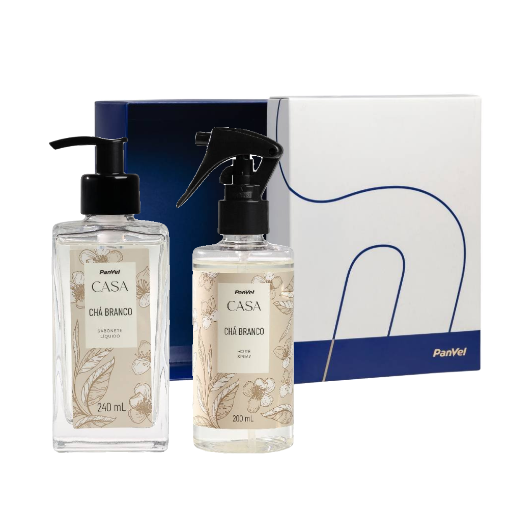Kit Panvel Dia Das Mães Home Spray Casa Chá Branco 200ml + Caixa Institucional + Sabonete Líquido Casa Chá Branco 240ml 