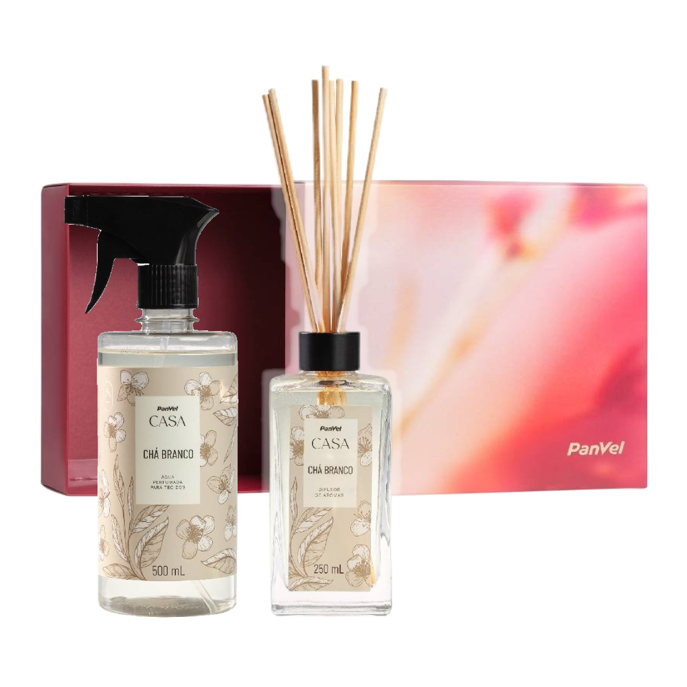 Kit Panvel Dia Das Mães Difusor De Aromas Casa Chá Branco 250ml + Caixa Presenteável Mães + Água Perfumada Casa Chá Branco 500ml