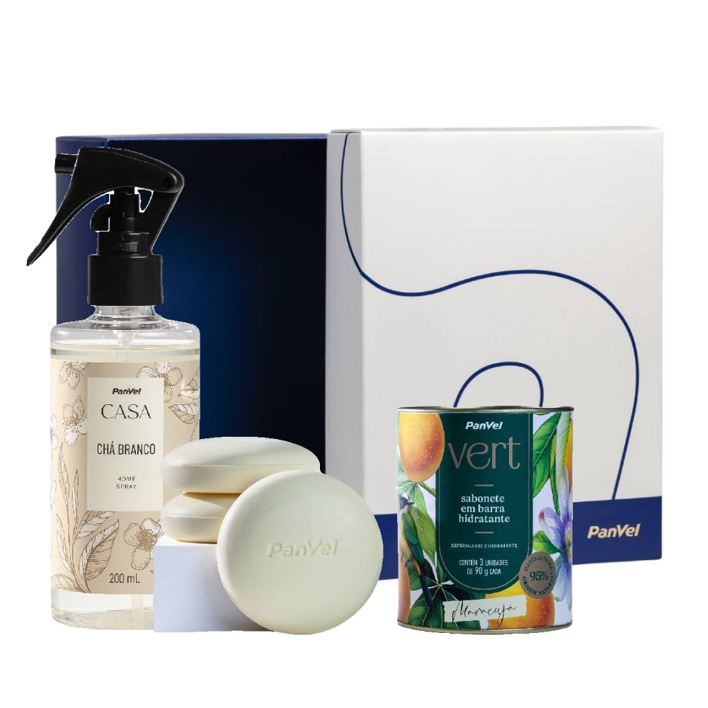 Kit Panvel Dia Das Mães Caixa Institucional + Kit Vert Sabonetes Em Barra Maracujá 3 Unidades 90g + Home Spray Casa Chá Branco 200ml 