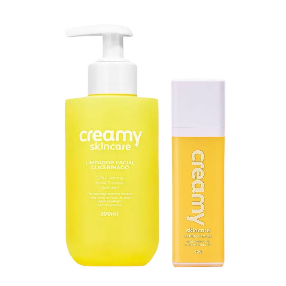 Kit Creamy Sérum Facial Hidratante Renovador Ácido Lático 5% + Niacinamida 5% 30ml + Limpador Facial Glicerinado 200ml