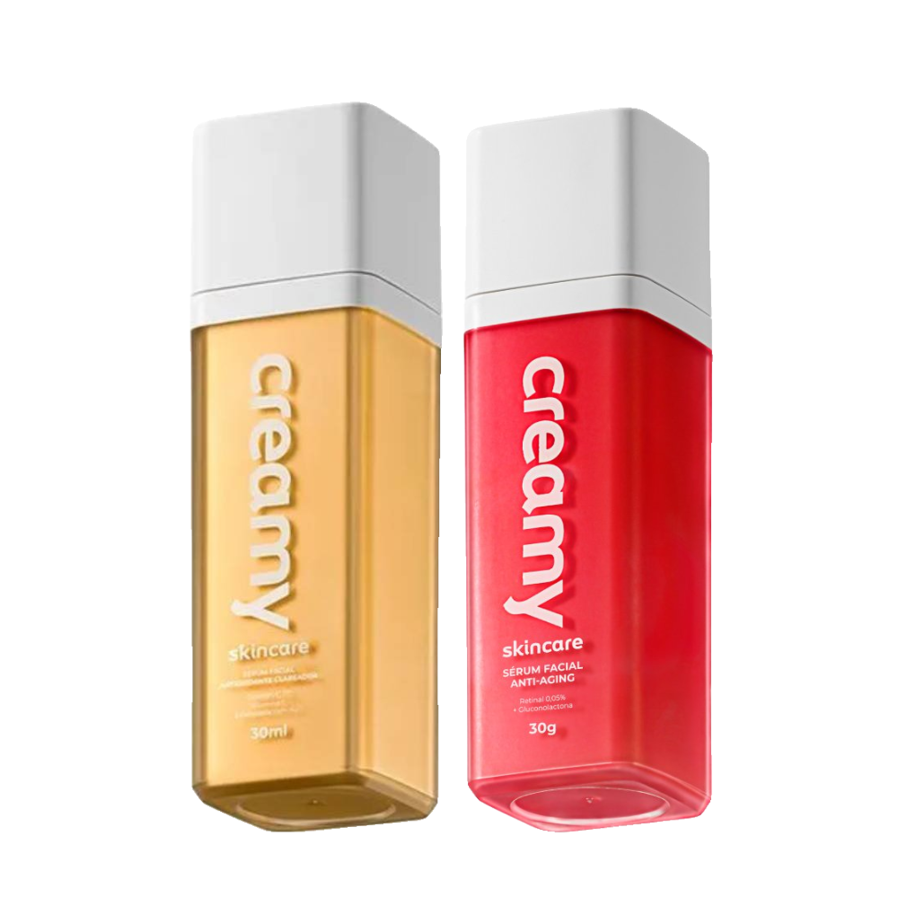 Kit Creamy Sérum Facial Anti Idade Anti Aging Retinal 30g + Sérum Vitamina C Gold Pura Atioxidadente E Clareadora 30ml