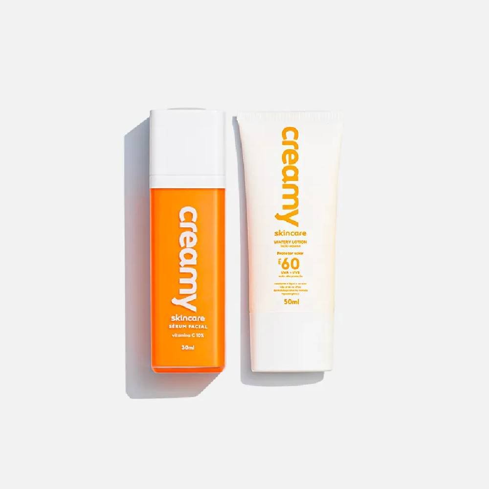 Kit Creamy Sérum Facial Anti Idade Vitamina C 10% Antioxidante 30ml + Protetor Solar Facial Watery Lotion Fps60 50ml