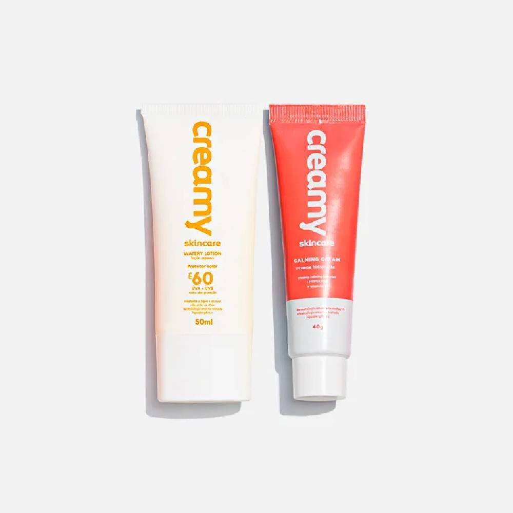 Kit Creamy Gel Creme Hidratante Calming Cream 40g + Protetor Solar Facial Watery Lotion Fps60 50ml