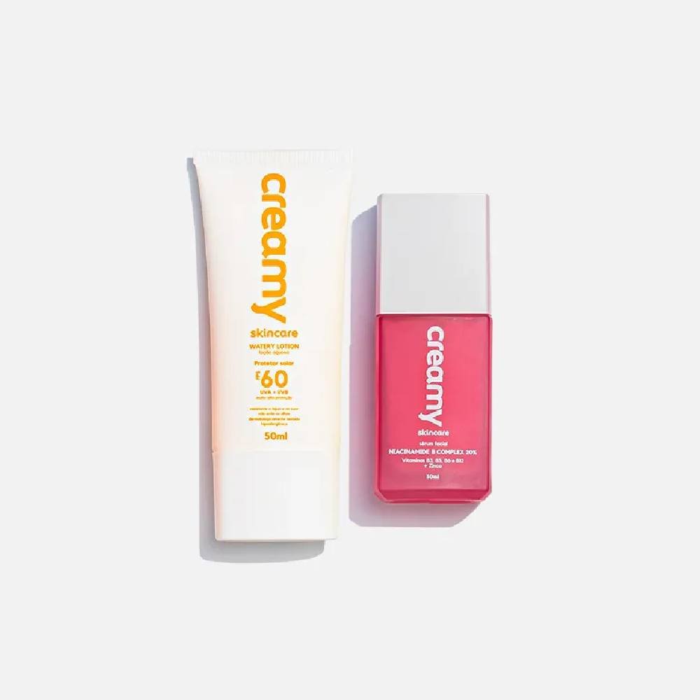 Kit Creamy Sérum Facial Antiacne Niacinamide B Complex 20% 30ml + Protetor Solar Facial Watery Lotion Fps60 50ml