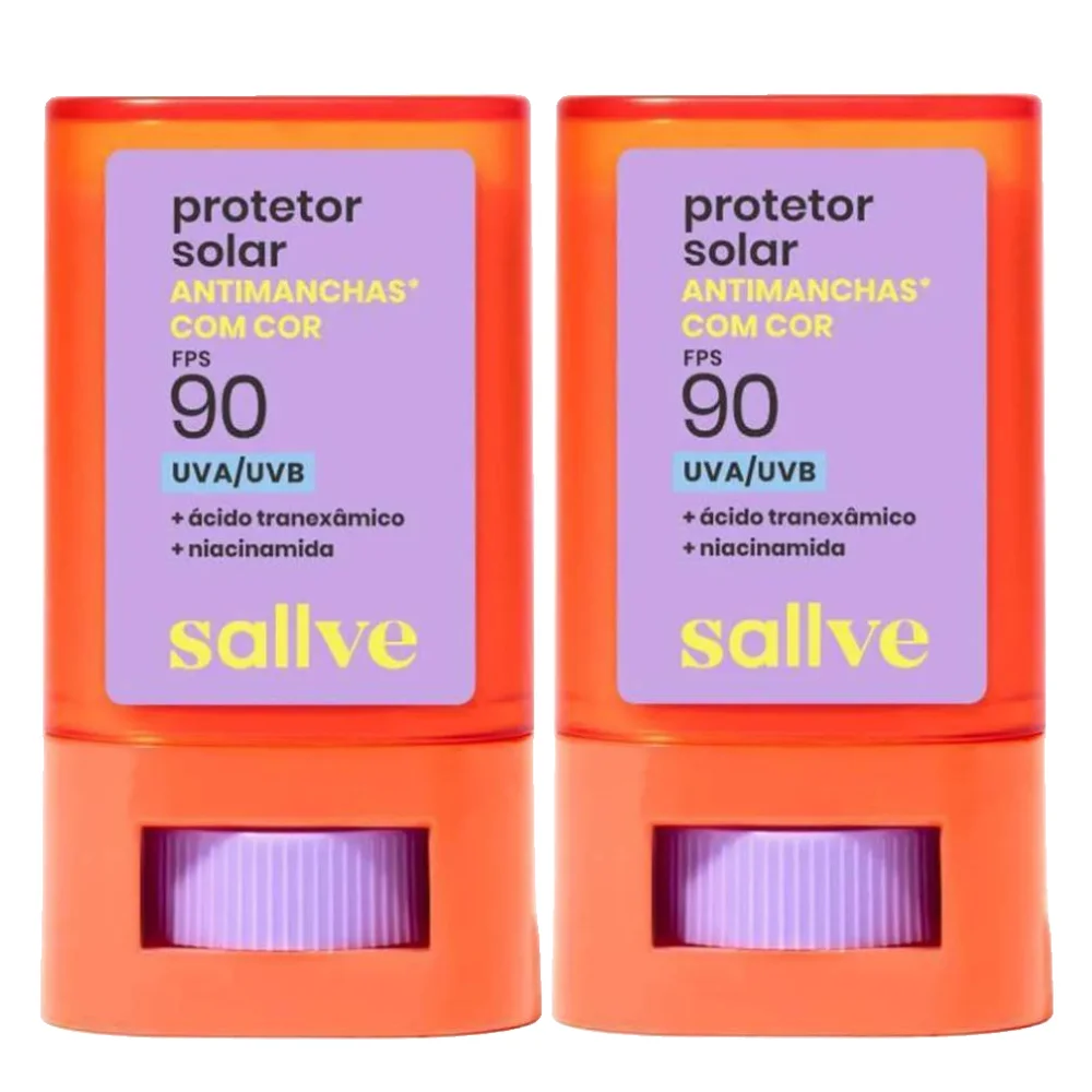 Kit Protetor Solar Facial Stick Sallve Cor 2 Fps 90 15g 2 Unidades