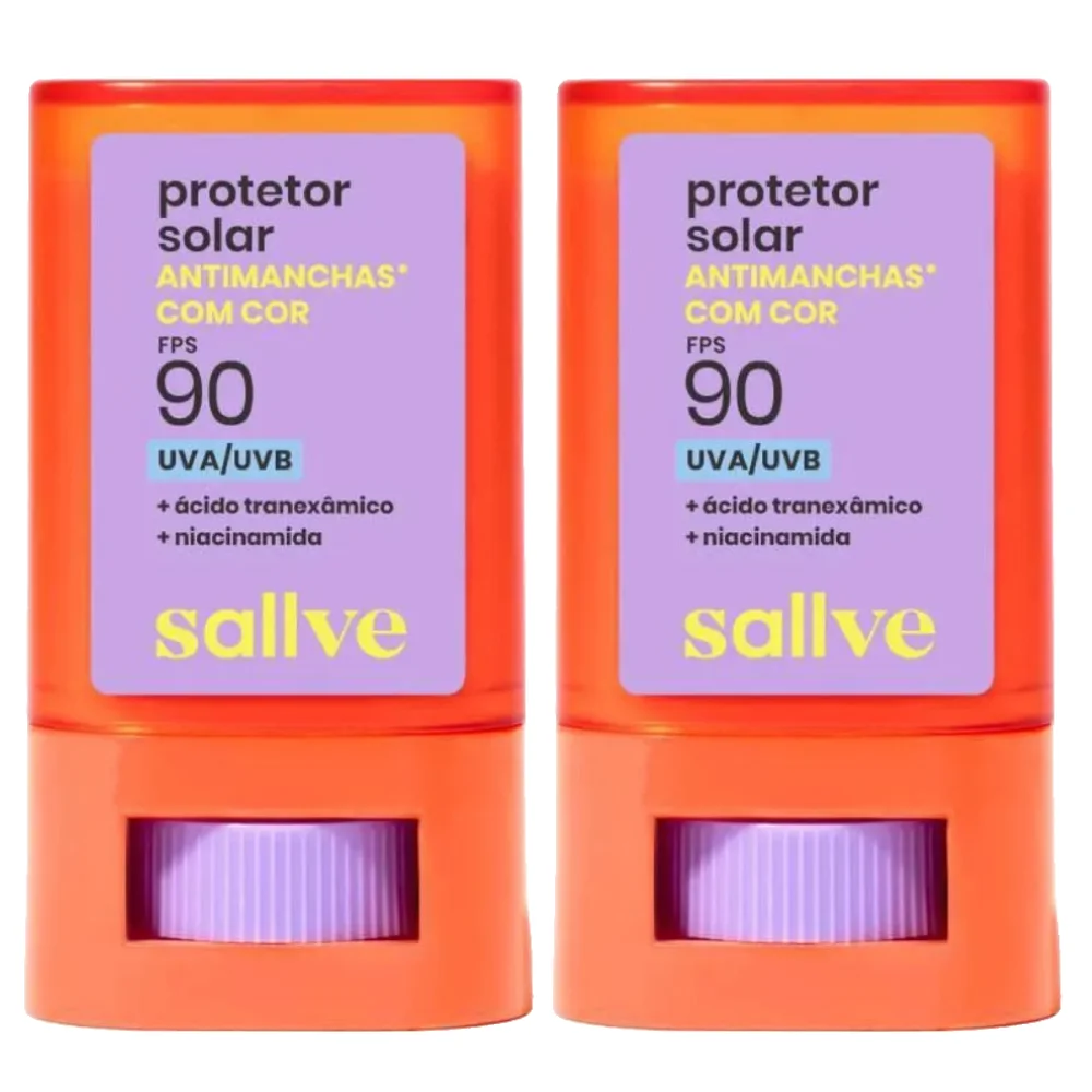 Kit Protetor Solar Facial Stick Sallve Cor 3 Fps 90 15g 2 Unidades
