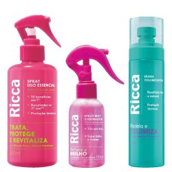 Kit Capilar Ricca Spray Capilar Mist Iluminador 100ml + Spray Capilar Uso Essencial 250ml + Bruma Volumizadora 150ml