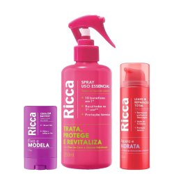 Kit Capilar Ricca Spray Capilar Uso Essencial 250ml + Cera Capilar Em Bastão 15g + Leave In Capilar Reparação Total 50g