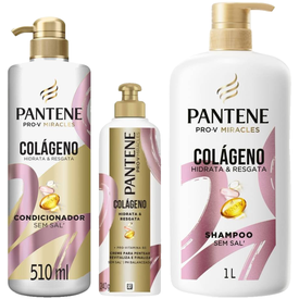 Kit Capilar Pantene Pro V Miracles Colágeno Hidrata E Resgata Creme Para Pentear 240G + Condicionador 510Ml + Shampoo 1L