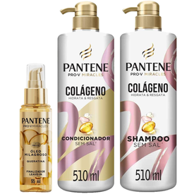 Kit Capilar Pantene Pro V Miracles Colágeno Hidrata Resgata Condicionador 510Ml + Leave In E Óleo Finalizador Capilar Milagroso 95Ml + Shampoo 510Ml