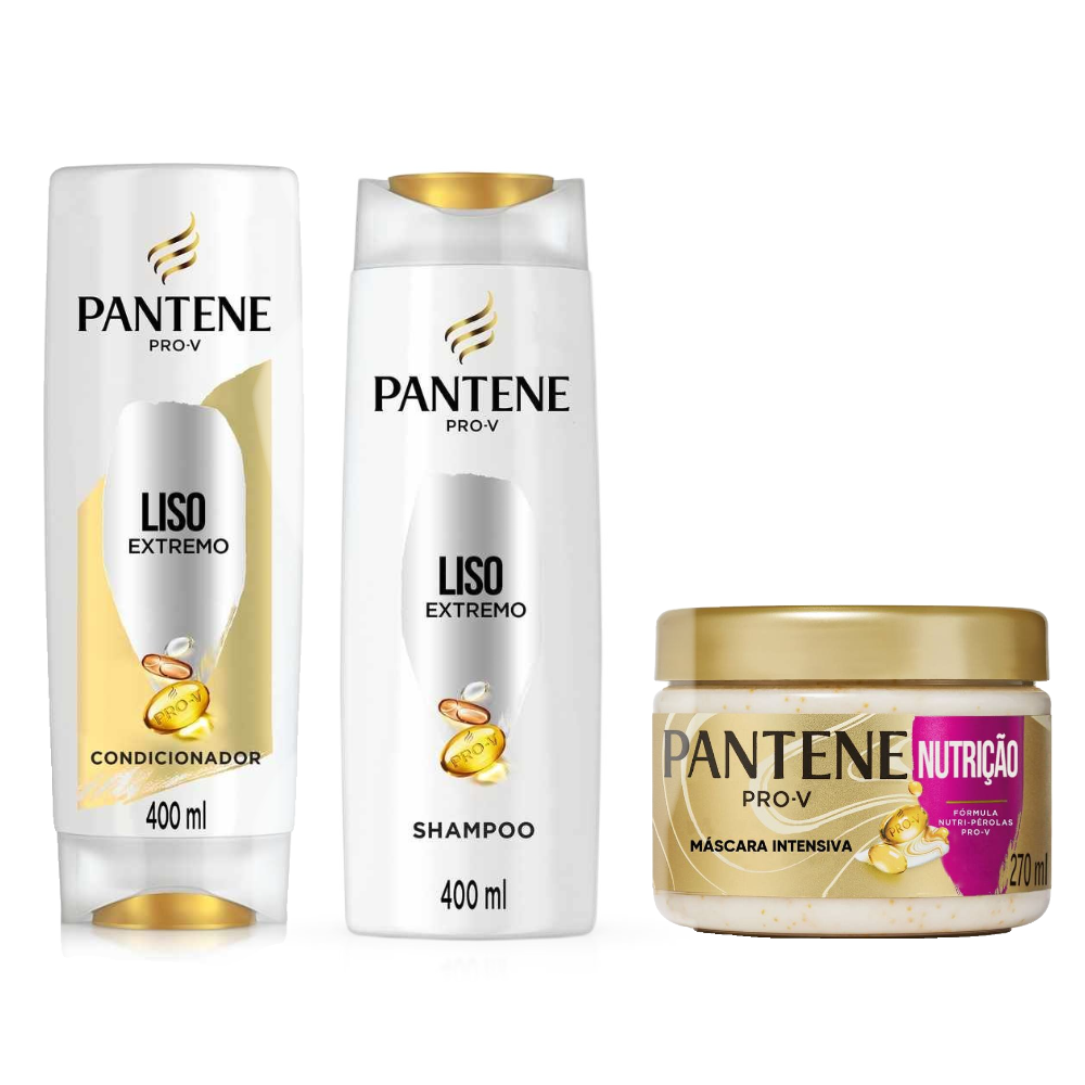 Kit Pantene Nutrição + Hidratação Máscara De Tratamento Intensiva 270 Ml + Condicionador 400ml + Shampoo 400ml