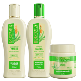 Kit Capilar Bio Extratus Banho De Creme Cachos 250G + Condicionador Cachos 250Ml + Shampoo Cachos 250Ml
