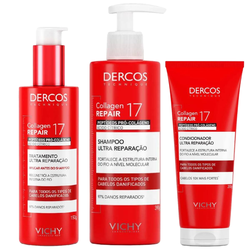 Kit Capilar Para Cabelos Danificados Vichy Dercos Collagen Repair 17 Pré Shampoo 150g + Shampoo 390ml + Condicionador 200ml