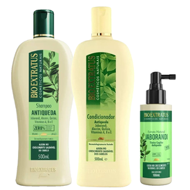 Kit Capilar Bio Extratus Shampoo Jaborandi 500Ml + Tônico Capilar Antiqueda Jaborandi 100Ml + Condicionador Jaborandi 250Ml