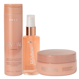 Kit Capilar Braé Óleo Capilar Revival Gorgeous Shine Oil 60Ml + Máscara De Tratamento Capilar Revival 200G + Shampoo Revival 250Ml