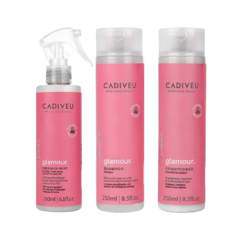 Kit Capilar Cadiveu Essentials Glamour Leave In Capilar Fluído Precioso 200Ml + Condicionador 250Ml + Shampoo 250Ml