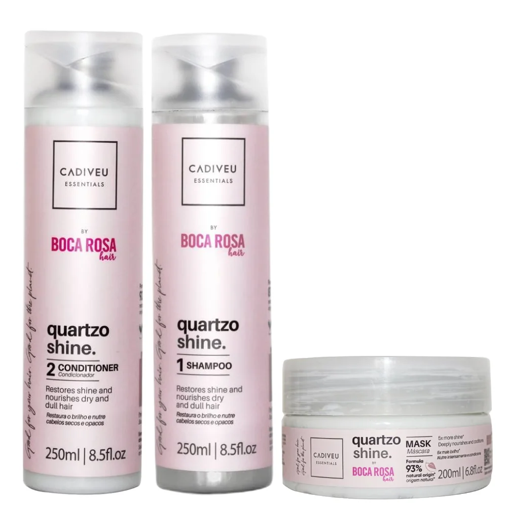 Kit Capilar Cadiveu Essentials Quartzo Shine By Boca Rosa Condicionador 250ml + Shampoo 250ml + Máscara De Tratamento 200ml