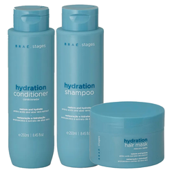 Kit Capilar Braé Shampoo Stages Hidratação 250ml + Máscara Capilar Stages Hidratação 200g + Condicionador Stages Hidratação 250ml