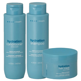 Kit Capilar Braé Shampoo Stages Hidratação 250Ml + Máscara Capilar Stages Hidratação 200G + Condicionador Stages Hidratação 250Ml