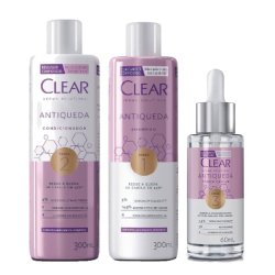 Kit Capilar Clear Tônico Capilar Women Derma Solution Antiqueda Com 60ml + Condicionador 300ml + Shampoo 300ml