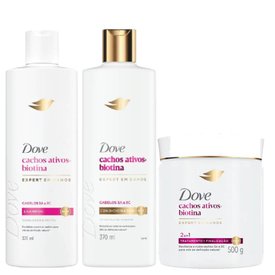 Kit Capilar Dove Shampoo Cachos Ativos + Biotina Expert Em Danos 370Ml + Máscara De Tratamento 500G + Condicionador 370Ml